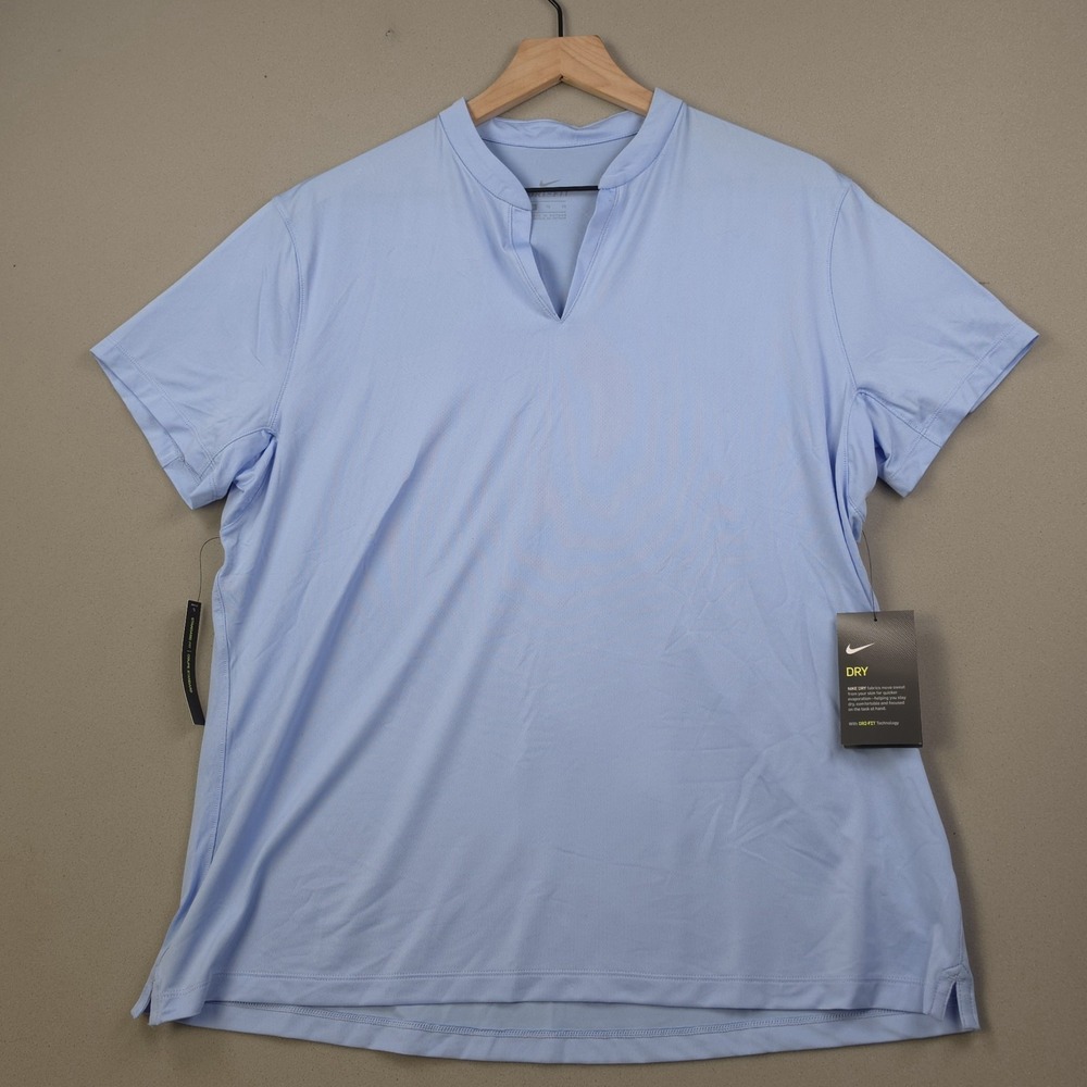 Nike Dri-FIT Golf Top Women's XL Light Blue Split V Neck Short Sleeve NWT AJ5223